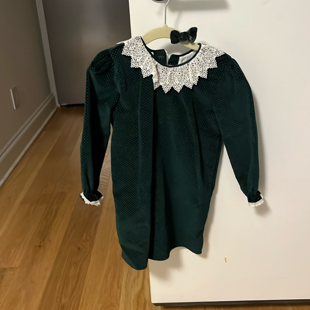 Strawberries & Cream Green Velvet Dress
